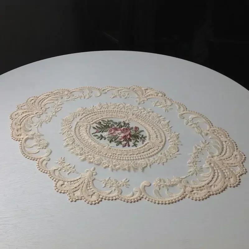 European Oval Lace Embroidered Coaster Bedroom Study Kitchen Cup Table Mat Food Fruit Plate Cover Cloth Living Room Decoration