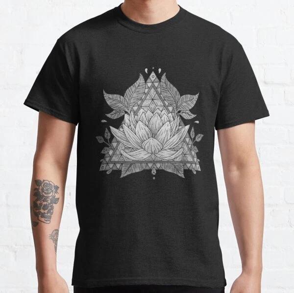 Grey Lotus Flower Geometric Design Classic T-Shirt S-3XL
