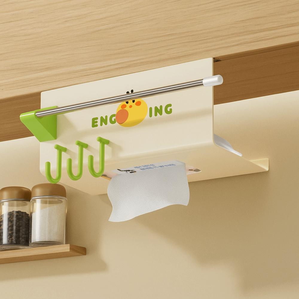 Durable Plastic Upside-Down Paper Towel Rack Wall Mounted Large Capacity Plastic Wrap Rack with Hooks Face Towel Holder for Home