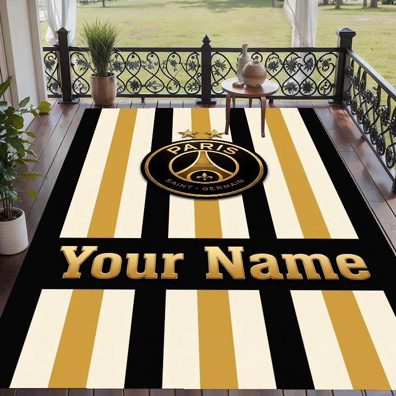 Custom Name Paris Saint-Germain _ PSG Crystal Velvet Floor Rug Personalized Text Soft Carpet Home Decor