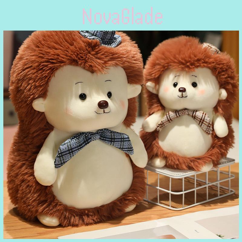 Charming Hedgehog Plush Toy Soft Animal Doll In Blue And Brown Bow Tie Designs