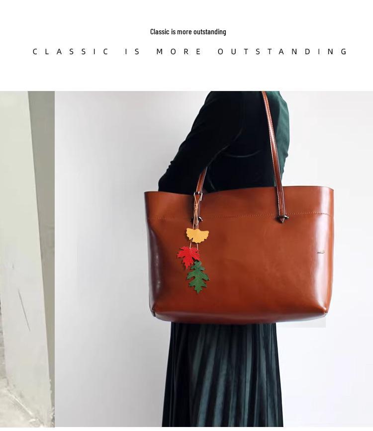 Handmade Genuine Leather Maple Leaf Pendant: Cowhide Car Key, Mirror Ornament, Bag Charm