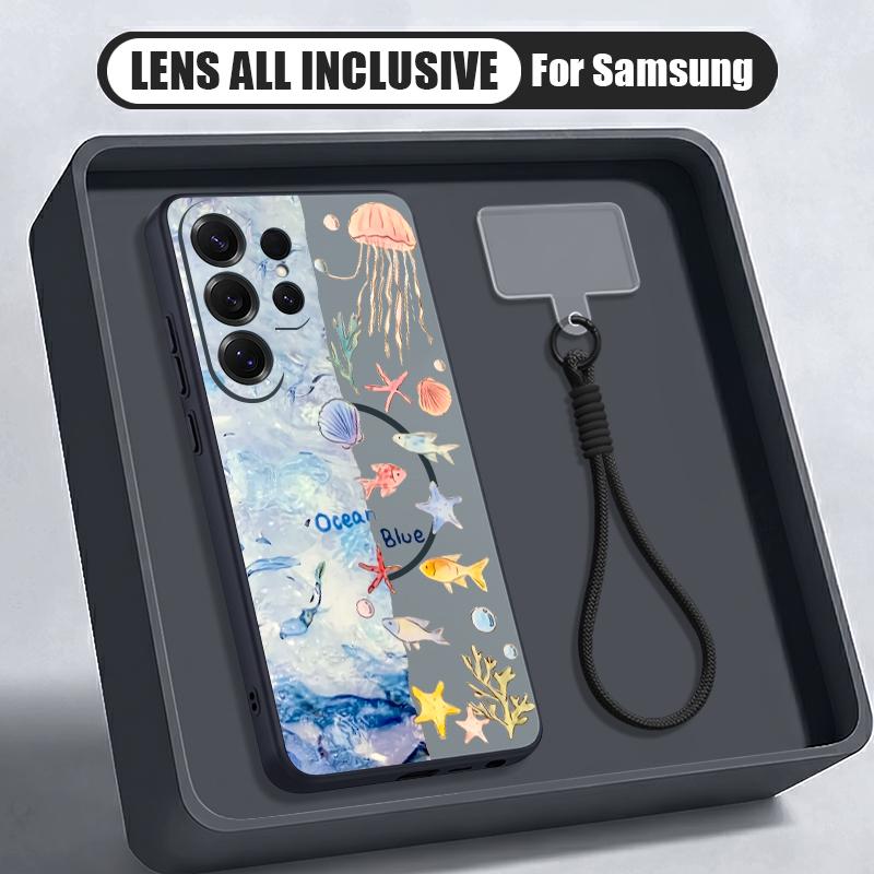 Чехол с рисунком ракушек и морских обитателей для Samsung S26 Ultra S25 FE S24 S24 Plus A57 A37 A17 A56 A36 A16 A55 A35 A15 A54 5G, Гибридный Магнитный Матовый Чехол