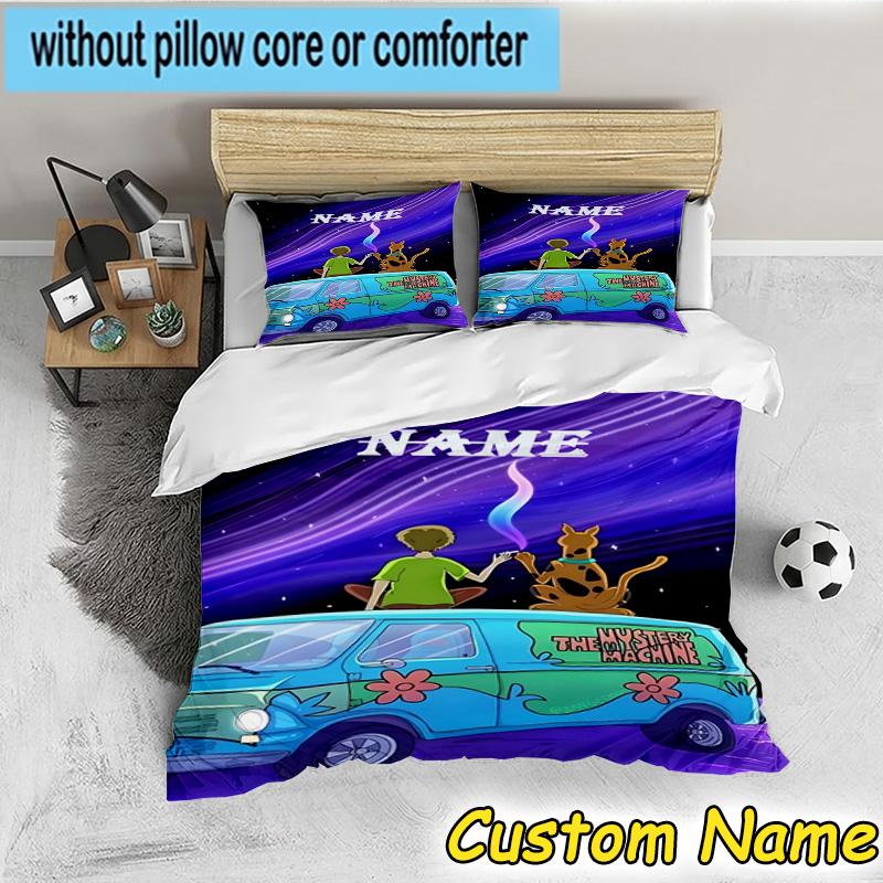 3PCS Custom Name Scooby dog Bedding Set, Bedding Set Including 1pc Duvet Cover And 2pcs Pillowcases for Bedroom,Dormitory Gift