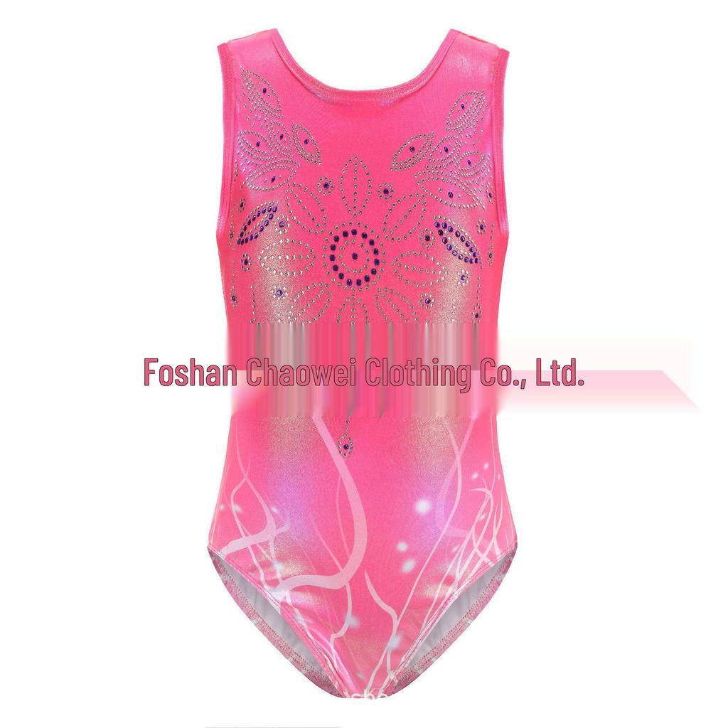 Детский гимнастический купальник со стразами, комплект со шортами для танцев и головным убором.