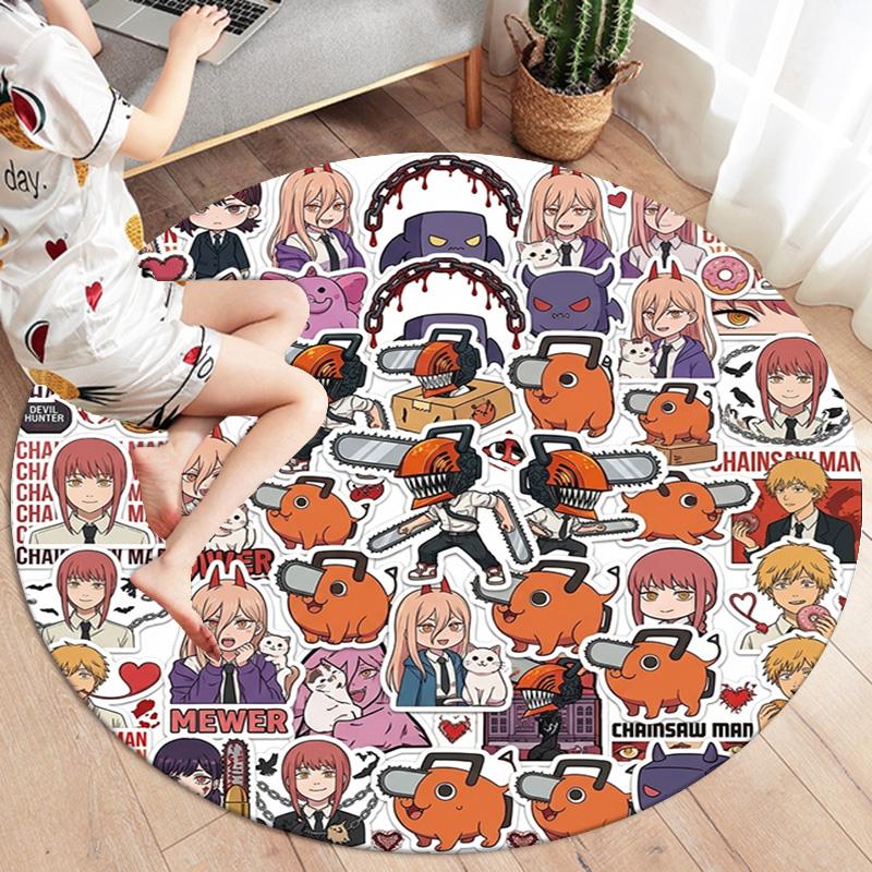 Chainsaw Man Round Area Rug Carpet Rug For Living Room Bedroom Sofa Playroom Decor Nonslip Floor Mat