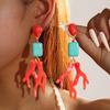 Summer New Blue Turquoise Stone Red Coral Earrings Women's Jewelry Beach Vacation Ethnic Style Jewelry Drop Earrings
