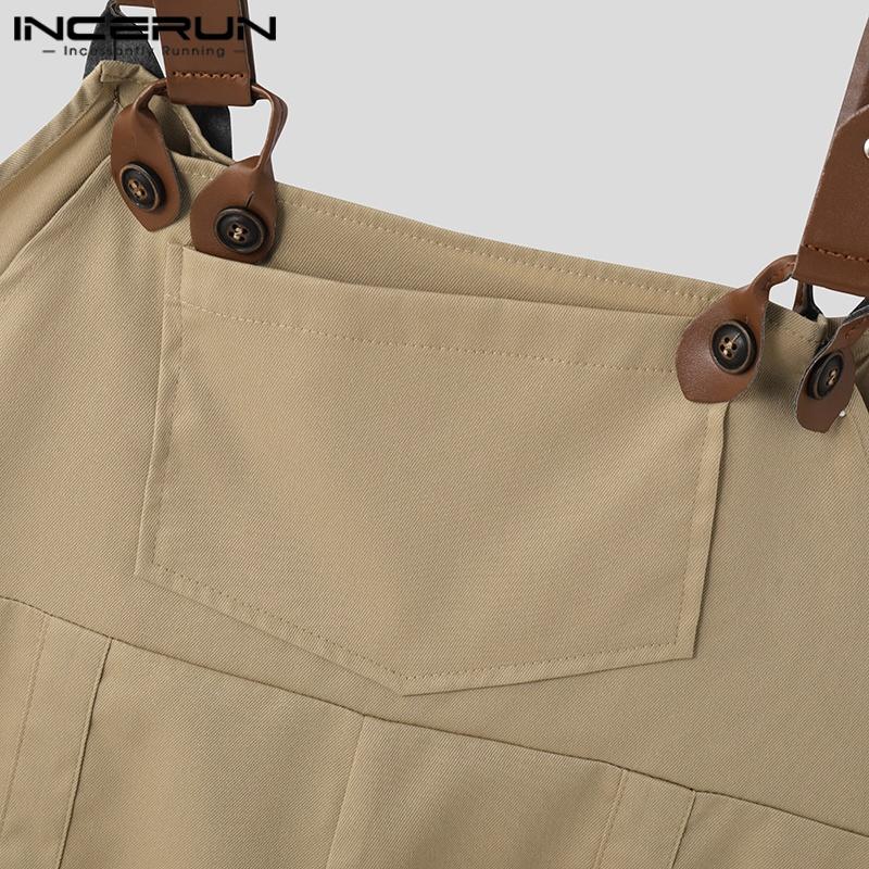 INCERUN Мужские комбинезоны без рукавов на бретелях, повседневные, облегающие, с подтяжками, шорты, комбинезоны