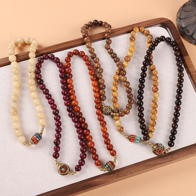 Браслет из сандалового дерева и семян бодхи в два ряда - Тибетский ретро этнический стиль для мужчин и женщин