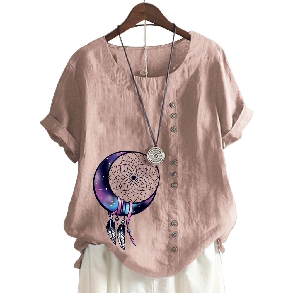 Women's Fashionable Round Neck Short Sleeve Top with Popular Floral Pattern in 11 Colors