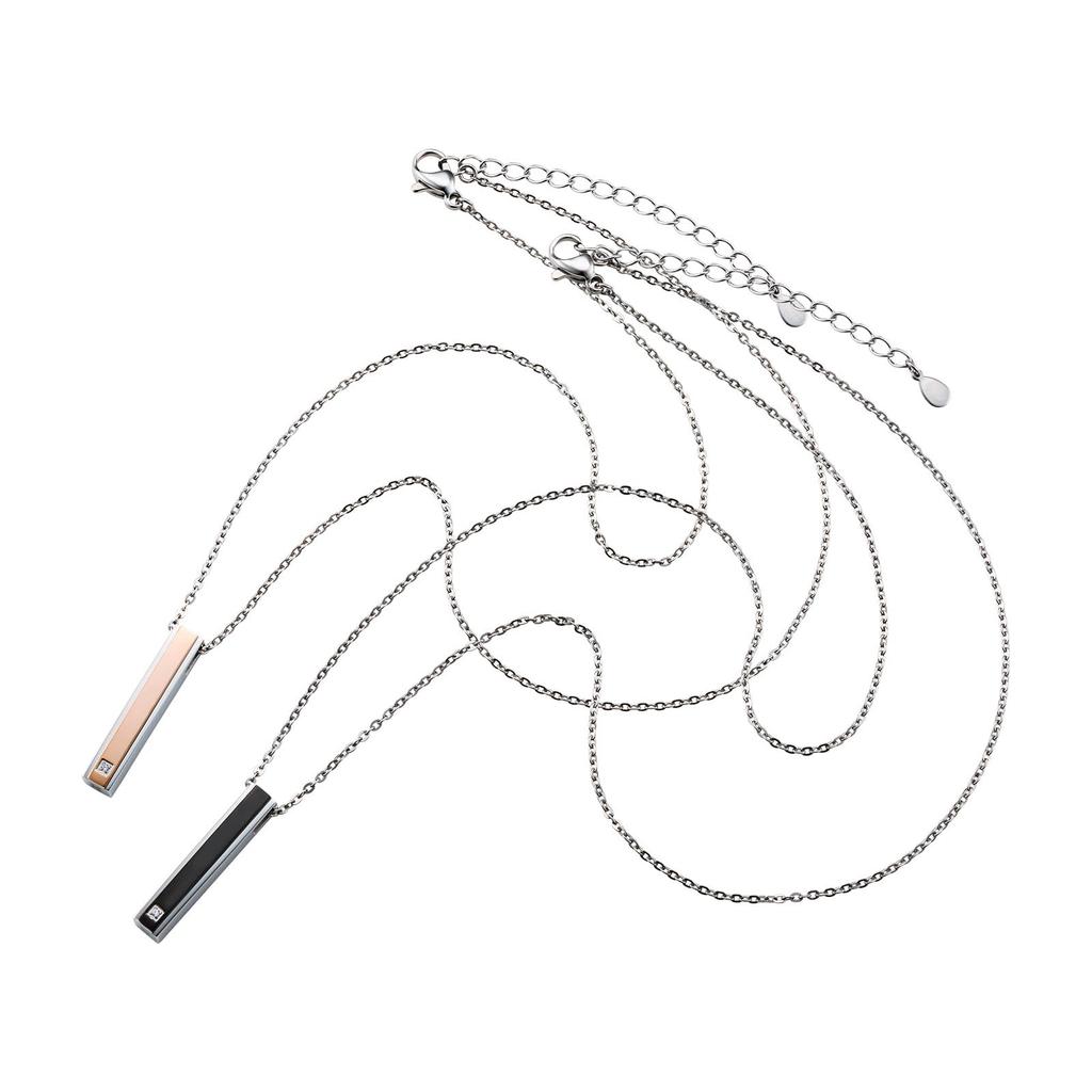 Pair set of stainless square surgical stainless cubic pink 4SUP116GO 4SUP116BK [White Clover] necklaces, always-on, 2, allergy-free, steel,