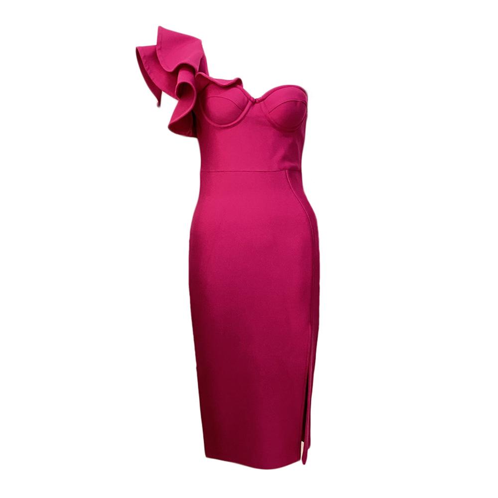 2023 Summer One-Shoulder Ruffle Bandage Dress - Sexy Slim Party Wear