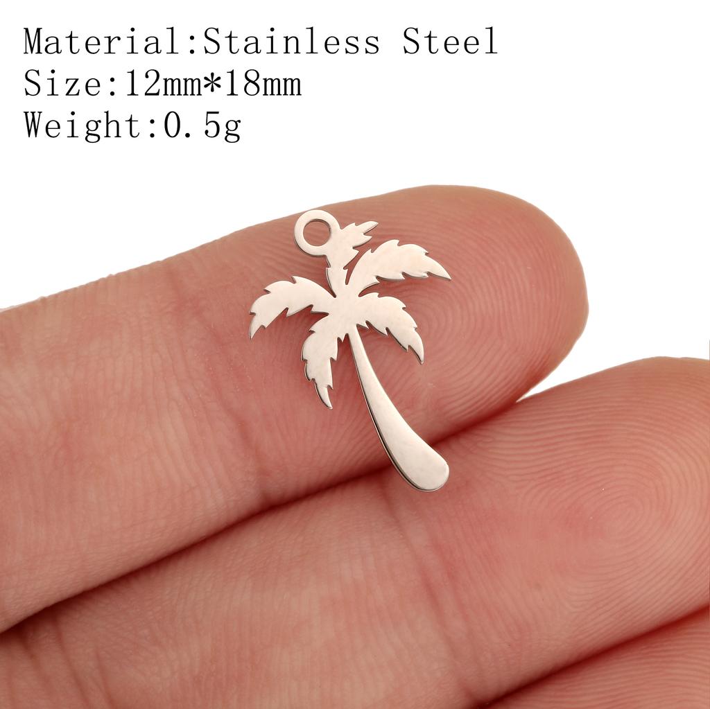 5Pcs Pineapple/Monstera Leaf/Tropical Hawaii Palm Tree Charms Stainless Steel Conch Pendant DIY Bracelet Necklace Jewelry Making