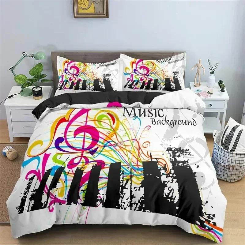 Music Theme 3D Microfiber Musical Symbols Comforter Cover Violin Piano Pattern Bedding Set Twin King Single Queen Size