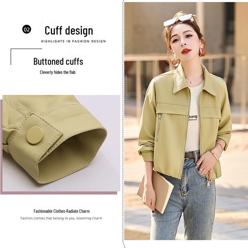 Женская модная куртка из ПУ кожи с лацканами - Коллекция Весна 2025, Короткое пальто