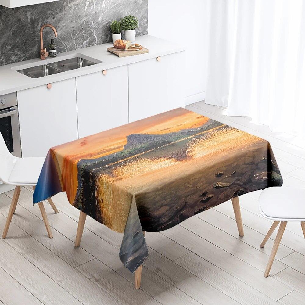 Natural Scenery Tablecloth Sunset  Anti-fouling Waterproof Rectangular Kitchen Dining Table Home Decoration