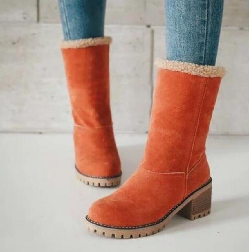 Fashion Autumn Winter retro Keep Warm Fur Women Snow Boots Fashion Slip On Shoes Square High Heel Shoes Ladies Classic Plus Size 43 Boot