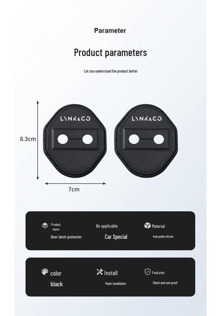 Compatible Shock-Absorbing Car Door Lock Cover for Lynk & Co 01-08, EM-P09 - Protective Sleeve Buffer Pad.