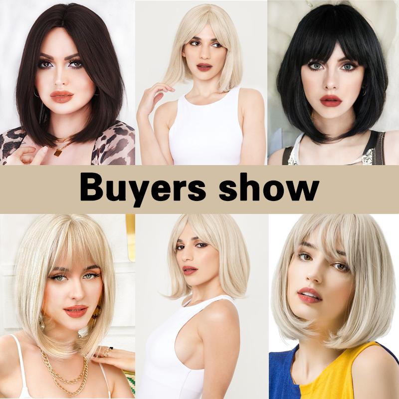 Синтетический короткий прямой парик боб с воздушной челкой и средней челкой на заколке сверху парик для повседневной носки для женщин