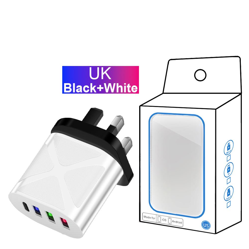 Multi-Port Travel Charger: 3 USB, Type-C, 5V2.4A EU/US/UK Standards