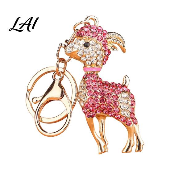 Metal Bag Charm Bling Rhinestone Lamb Keychain for Backpack Goat Car Key Zinc Alloy Holder Ring Sheep Pendant Backpacks and Handbags Animal Backpack