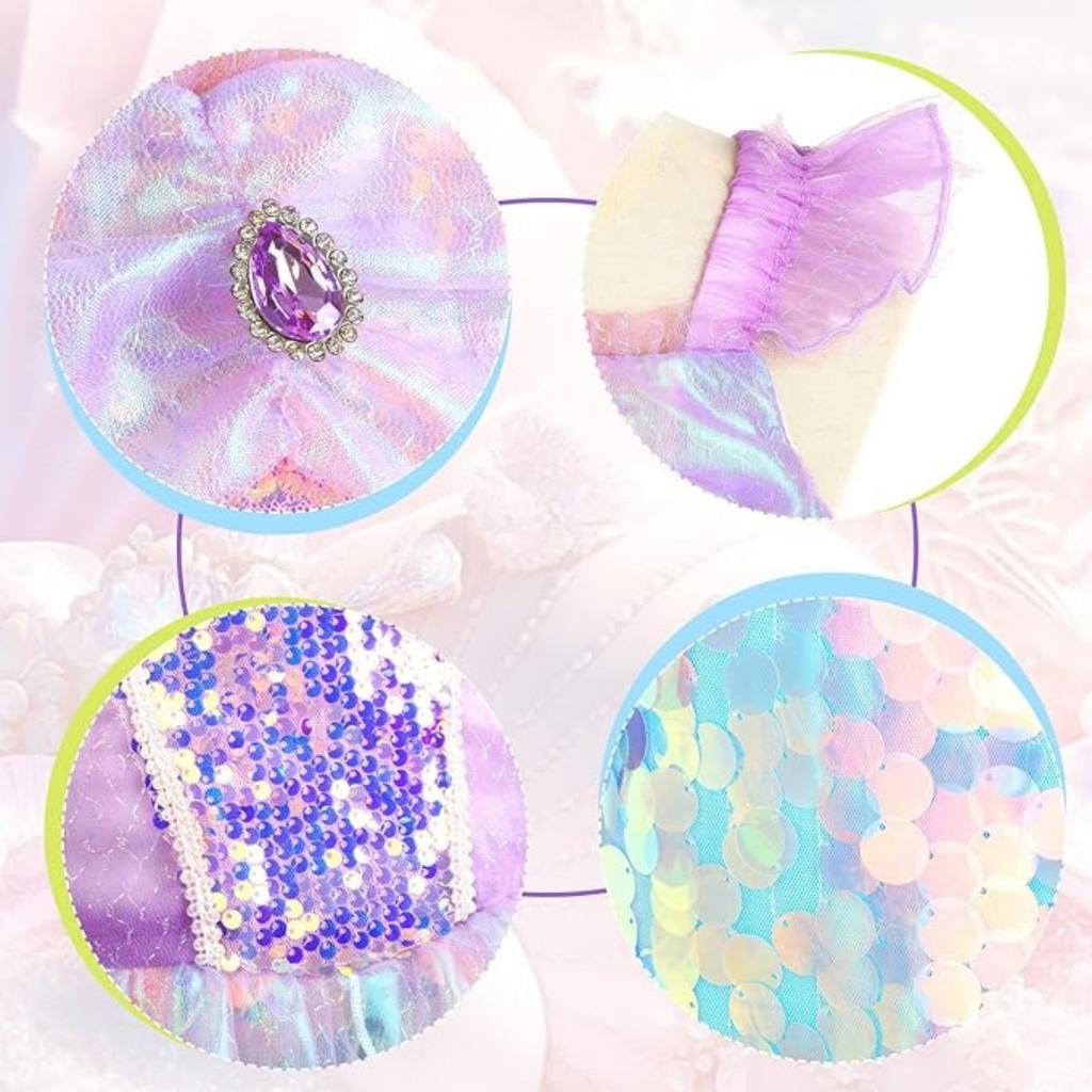 Little Girls Mermaid Princess Costume Sequins Party Dress for Toddler Kids Baby Halloween Dress Up with Accessories