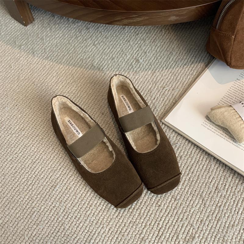 French Retro Mary Jane Shoes Women's 2025 Autumn and Winter New Square Head with Velvet Shallow Beanie Shoes