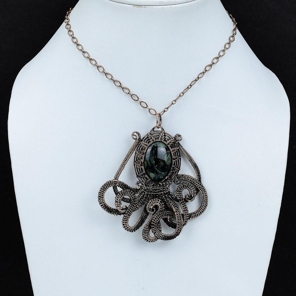 Подвеска из камбабского яшма, обернутая медной проволокой, ювелирное изделие, подвеска с дизайном осьминога, подвеска из драгоценного камня ручной работы, подвеска, обернутая медной проволокой, подарок для мамы