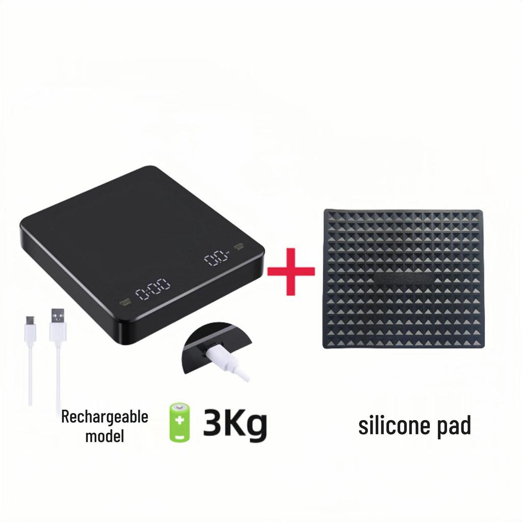 Перезаряжаемые светодиодные весы для кофе пуровер с таймером, грузоподъемность 3 кг/0,1 г, электронные кухонные весы для домашнего использования.