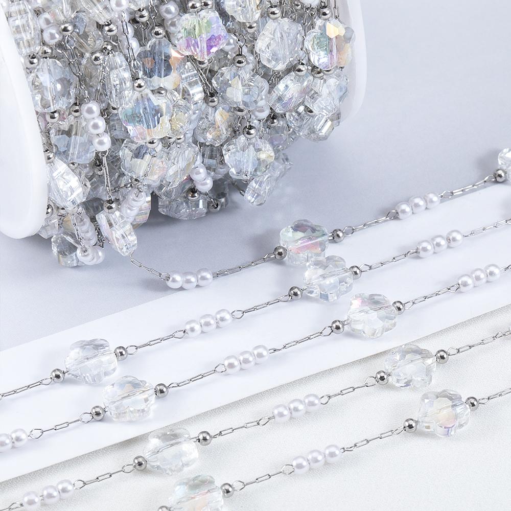 1Meter Stainless Steel Crystal Beading Chain Iridescence Transparent Beaded Body Chains for DIY Necklace Bracelet Jewelry Making