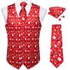 Mens Christmas Vest Waistcoat Santa Claus Red Silk Necktie Handkerchief Cufflinks Set for Man Christmas Accessories Party Gift