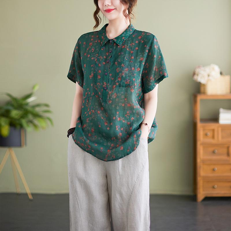 Летняя литература свободная хлопковая льняная рубашка с цветочным воротником и короткими рукавами женская рубашка топ