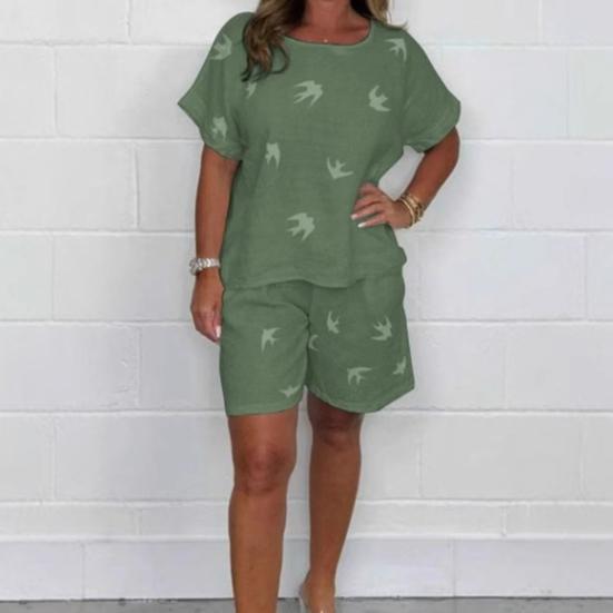 Yousheng повседневный комплект из двух частей для женщин, хлопковый лен, O-образный вырез, короткие рукава, топ и шорты, комплект свободной домашней одежды, подходящий костюм на весну и лето