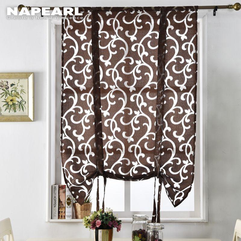 1 PC Tulle Curtain Kitchen Short Window Decorative Kitchen Sheer Curtain Roman Jacquard Curtain For Living Room NAPEARL