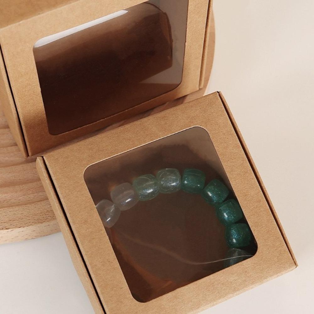 10pcs Kraft Paper Gift Box with Window Cookies Candy Packaging Box Wedding Birthday Party Supplies