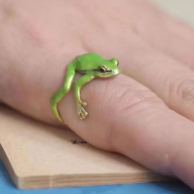 Women Open Frogs Shaped Ring Jewelry for Adults Cool Adjustable Tree Funny Frog Jewelry Cute Weird Green Ring