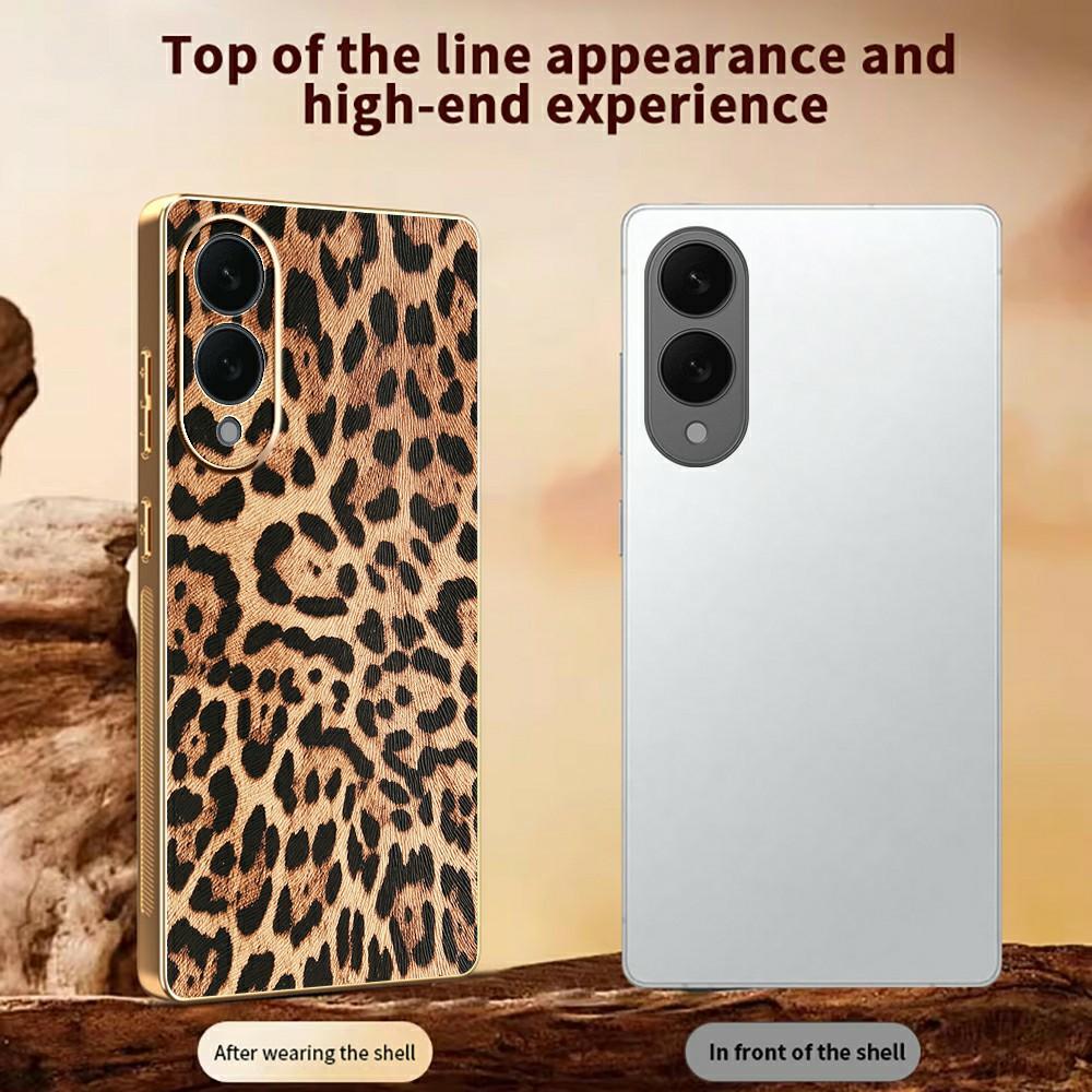 For Samsung Galaxy S25 Edge Case Leopard Print PU Leather Coated PC+TPU Electroplating Phone Cover