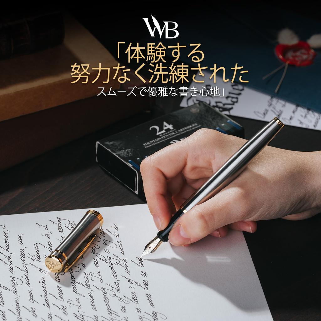 Wordsworth Black Fountain Pen Medium 6 Ink Cartridges and Ink Refill Gift Smooth Writing Pen Unisex & Set, Point, Converter, Case, Journaling,