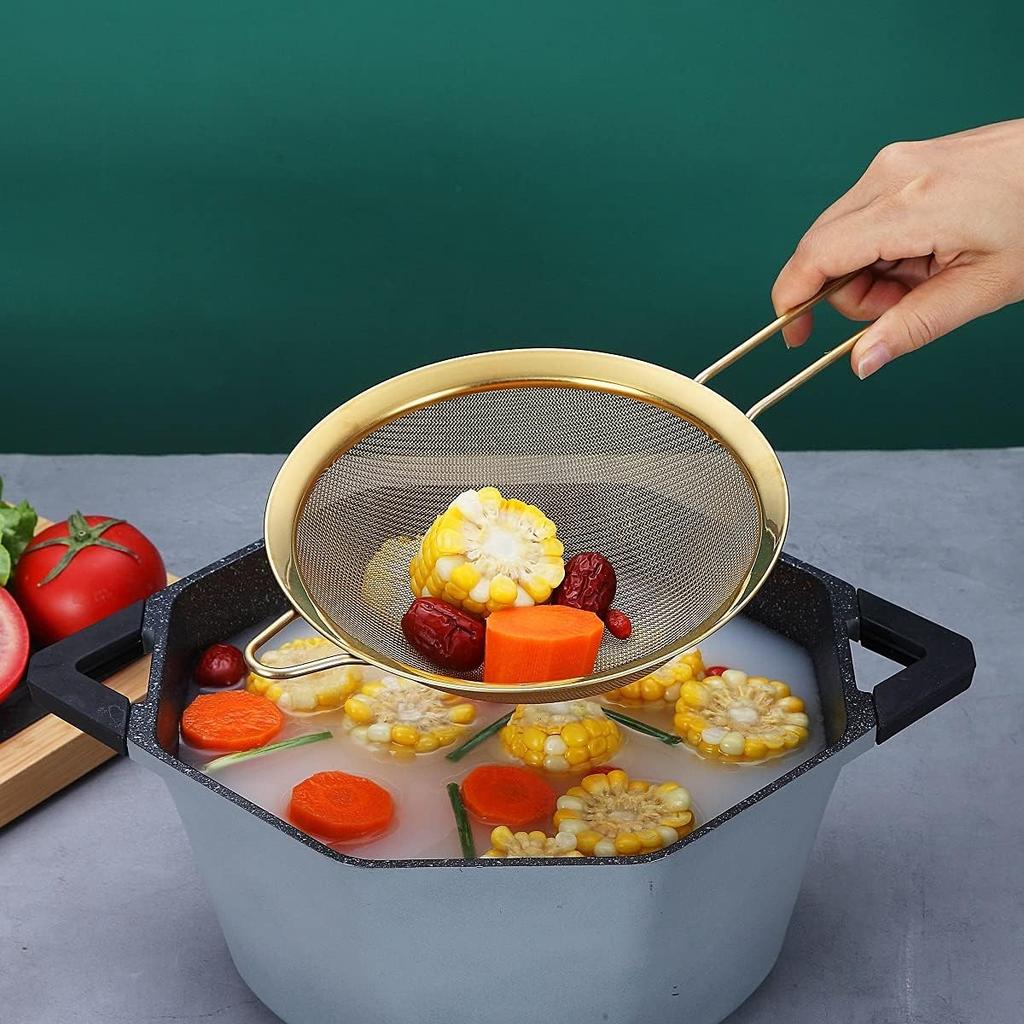 Набор из 3 золотых мелких сит, Золотое сито для муки для выпечки, Нержавеющая сталь, Золотое сито для чая матча, Отделитель жира, Stasher