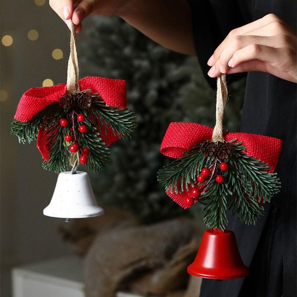 Artificial Pine Christmas Bell Pendant Metal Home Christmas Decoration New Year Supplies
