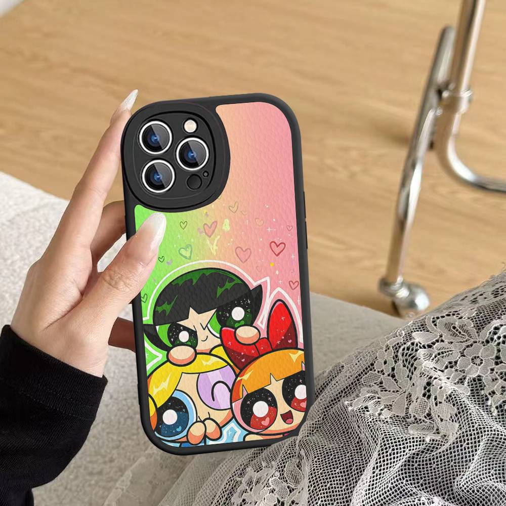 P-Powerpuff-GirlS For IPhone 16 15 14 16E 13 12 11 Pro Max Plus Phone Leather Case