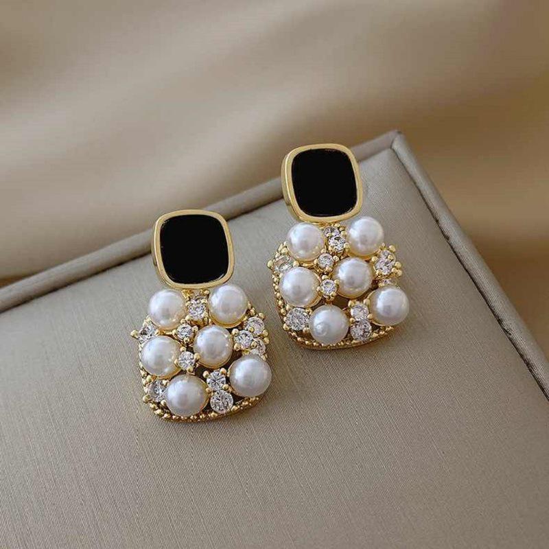 Трендовые серьги 2023 года из серебра с кристаллами и жемчугом высокого класса: Изысканное, Легкая Роскошь Заявление для Женщин