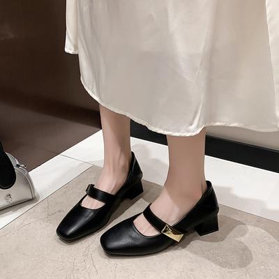 Мода 2024 Весна Новые Большие Размеры Женские Одиночные Туфли Блочный Каблук Средний Каблук Туфли Мэри Джейн Каблуки Металлические Пряжки Zapatos De Mujer