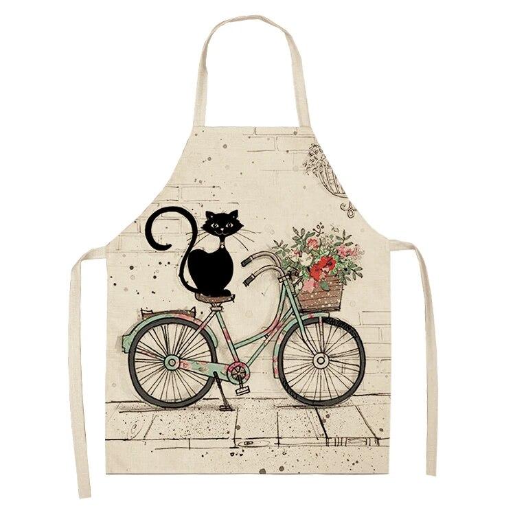 Home Kitchen Black and White Cat Letter Apron Women's Linen Cleaning Tool Apron Home Cooking Waist Baking Apron