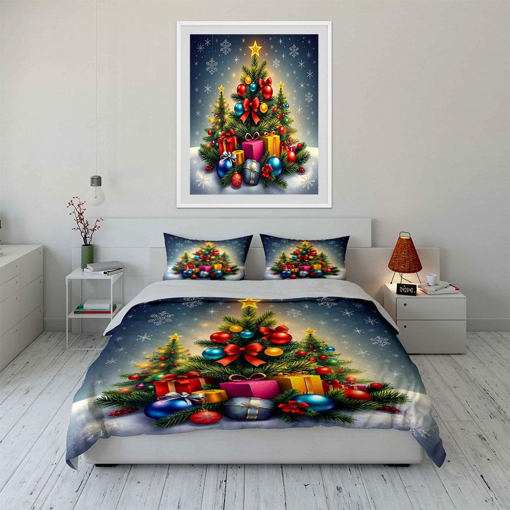 Christmas Tree & Gifts Scene Bedding Duvet Cover Set Duvet Cover Pillowcases (1*Duvet Cover 2*Pillowcases, without duvet insert)