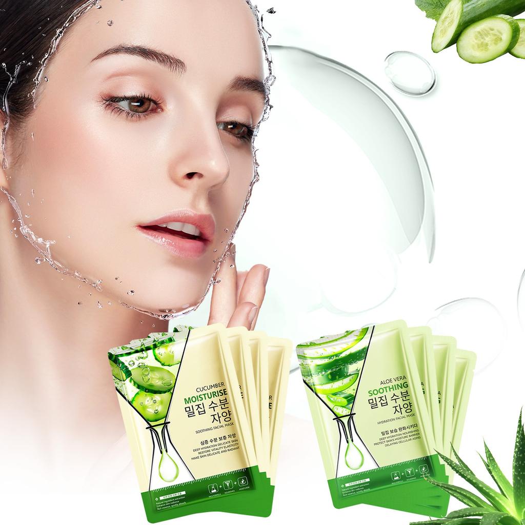 Moisturizing Mask Set With Cucumber & Aloe, Plant Whitening Mask Moisturizing And Soothing Redness Reduction Mask (25ML*8PCS)