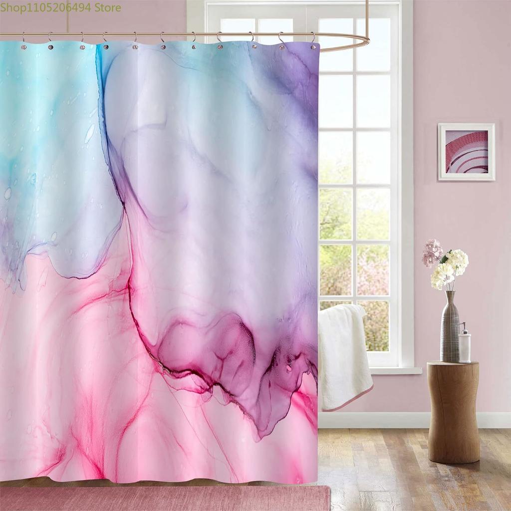 Gibelle Abstract Shower Curtain, Pink Purple Blue Marble Shower Curtain for Bathroom, Modern Ink Art Decor Waterproof Fabric S