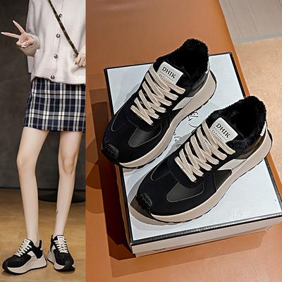 Ins корейская версия новых бархатных папиных кроссовок женские 2025 зимние спортивные туфли Форрест Гамп повседневные туфли на платформе для увеличения роста BN025-1