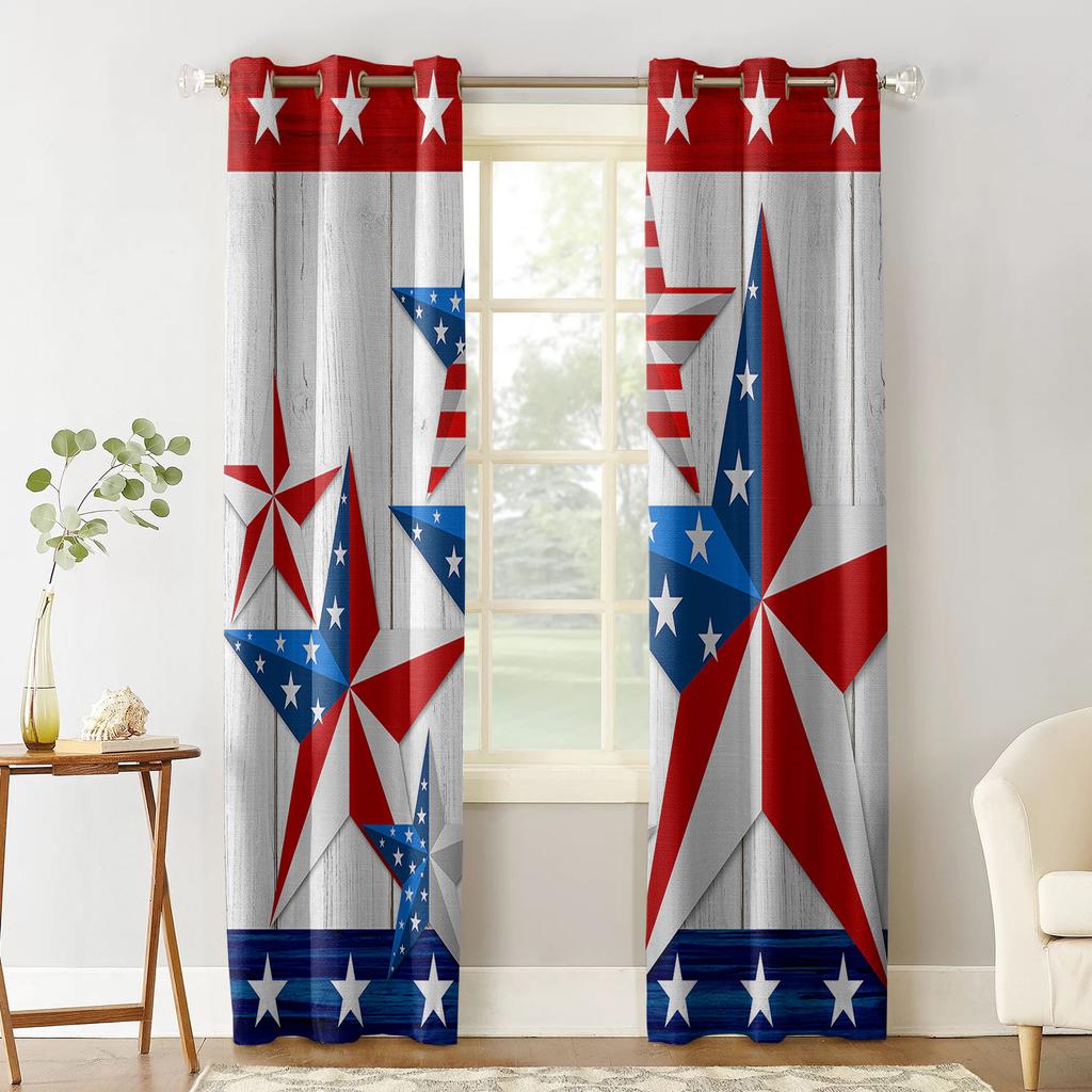 День Независимости Деревянные Зернистые Пятиконечные Звезды Блэкаут Шторы Для Кухни Спальни Детской Комнаты Оформление Окна Шторы для Гостиной