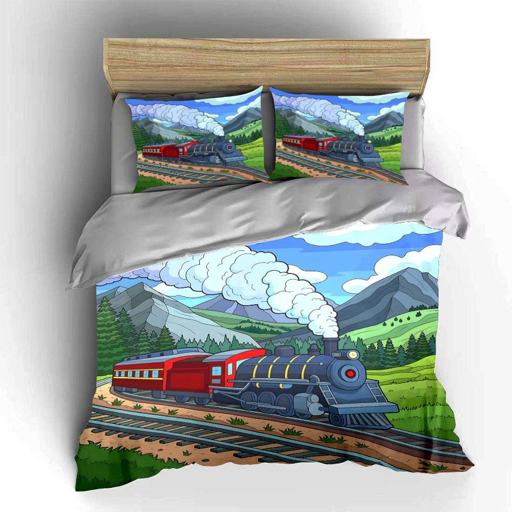 Steam Train in Scenic Mountain Landscape Print Bedding Set Duvet Cover Pillowcases (1* Duvet Cover 2* Pillowcases Do Not Include Comforter)